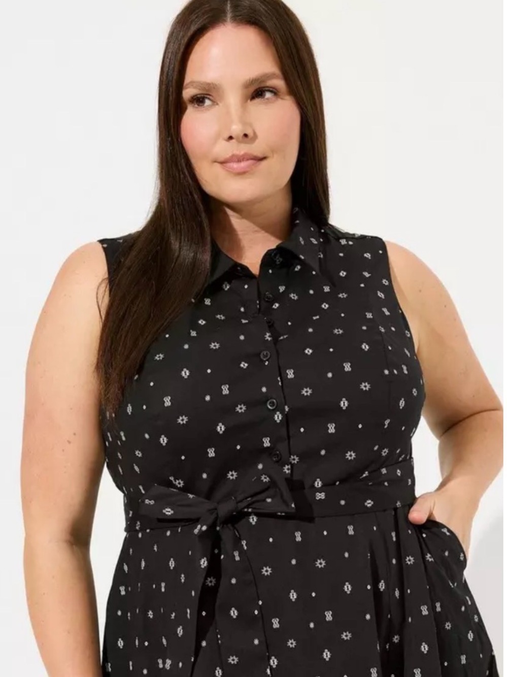 Torrid Midi Poplin Collared Shirtdress Geometric Symbols Black White Size 3 3X - Picture 2 of 11